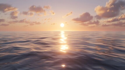Obraz premium A tranquil ocean sunset with pink clouds.