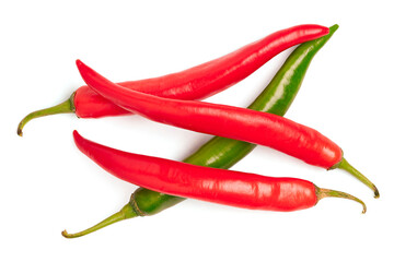Red and green chilli pepper on white background.