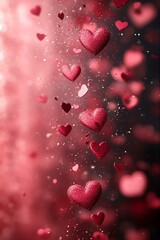 Obraz premium Floating Pink Hearts Ascending Amidst Sparkling Shimmering Particle Rain in Lovely Air.