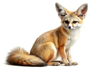 Obraz premium A vintage Sahara fennec fox, side profile, isolated on white. Classic wildlife cutout.