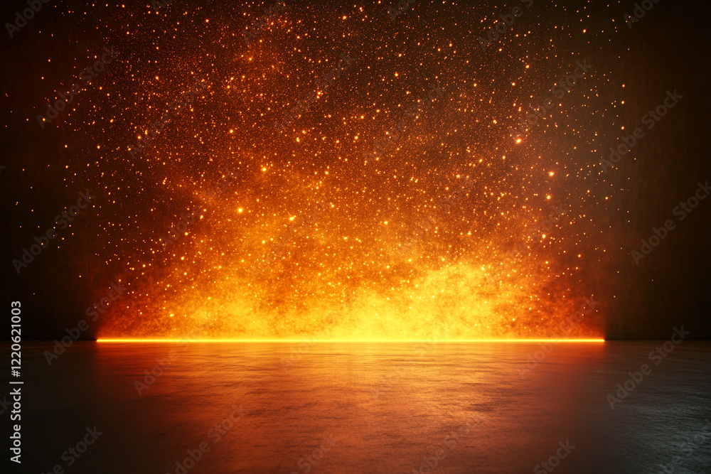 Poster Fiery Particle Explosion with a Reflective Surface in a Dramatic Abstract Design
