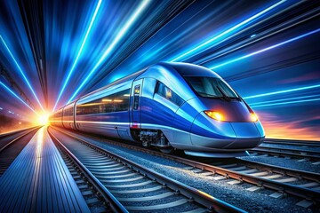 Naklejka premium Blurred Blue High-Speed Train in Low Light, Night Motion