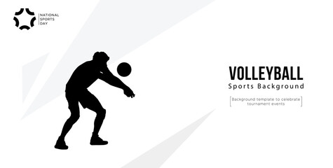 Background template for sports tournament celebration event featuring silhouettes of volleyball players. volleyball athlete silhouette. National Sport Day