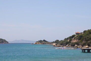 Rest on the shore of the Aegean Sea, bay, coast of Turkey in the Bodrum region, May 2023, 2