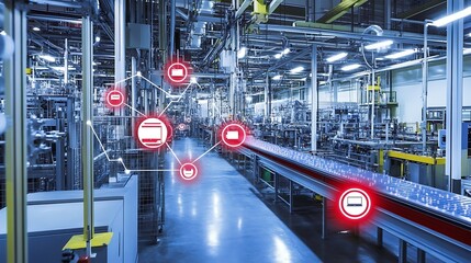 A connected factory floor with IoT devices streamlining production and maintenance 