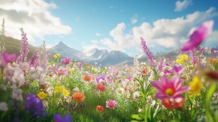 Obraz premium Gentle breeze swaying colorful wildflowers in an open meadow