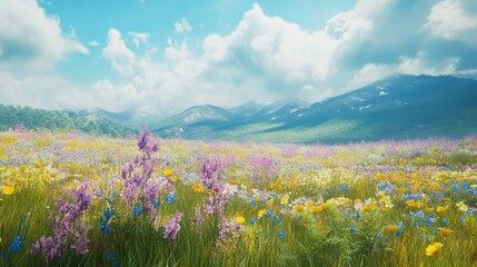 Gentle breeze swaying colorful wildflowers in an open meadow