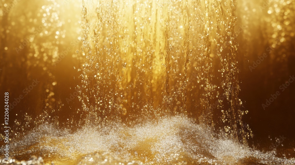 Poster gold background with shimmering particles cascading like a waterfall