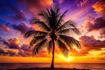 Fototapeta premium Majestic Palm Tree Silhouette at Sunset, Rule of Thirds Composition