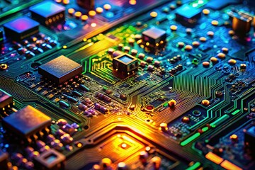 Obraz premium Microscopic View of Complex Circuit Board Technology - Abstract Digital Matrix