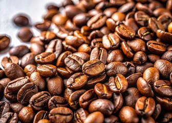 Minimalist Coffee Beans Scattered on White Surface - Modern Coffee Shop Decor Stock Photo