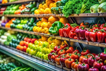 Minimalist Supermarket Vegetable Display: Fresh Produce, Clean Lines, Healthy Eating
