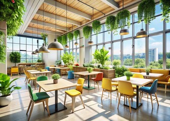 Bright Modern Cafeteria Interior Design Stock Photo - Fresh & Airy Space