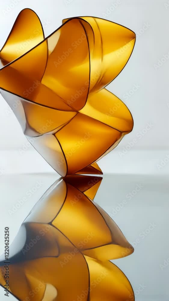 Aufkleber intricate golden abstract sculpture reflecting on a smooth surface in a minimalist setting