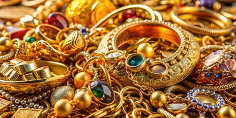 Pile of Assorted Scrap Gold Jewelry for Recycling - High-Resolution Stock Photo