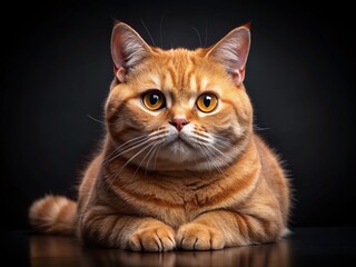 Obraz premium British Shorthair Cinnamon Cat, Curious Gaze, Black Background Stock Photo