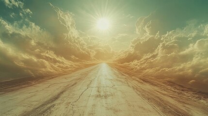 Heat waves distorting the view of a long desert road under the sun