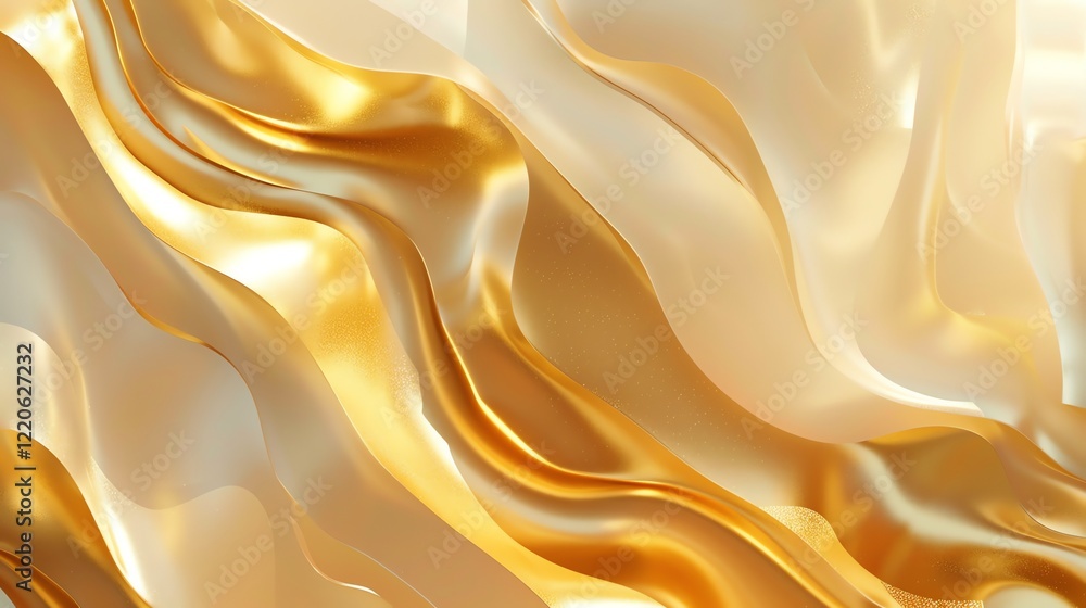 Poster an abstract 3d rendering of flowing, luminous gold, creating a luxurious and elegant background.