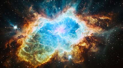 Fototapeta premium An explosive release of vibrant energy forms a nebula, characterized by a stunning display of colorful cosmic particles.