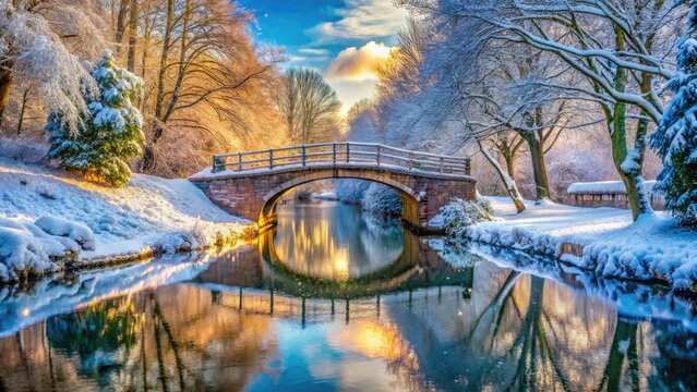 Frozen Basingstoke Canal: a winter wonderland in South England.  Stunning UK canal scene photography.