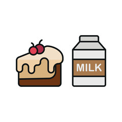 Milk bottle drink and cheesecake food icon with a sleek and minimalist flat design, featuring clean lines and a modern aesthetic, perfect for contemporary UI/UX projects and food-related branding.