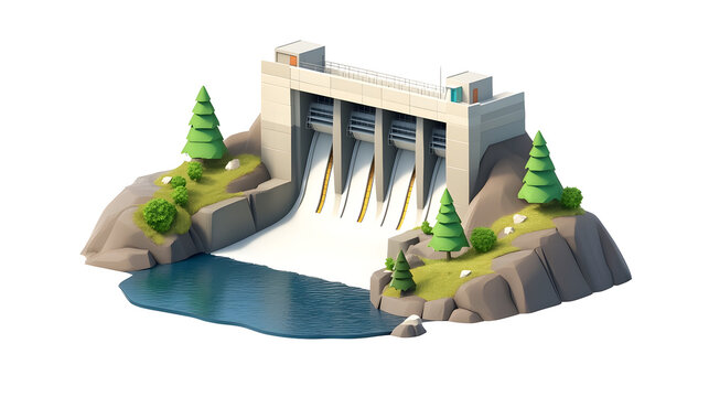 Majestic Hydroelectric Dam Nestled in Rugged Mountainous Landscape isolated on transparent or white background, png