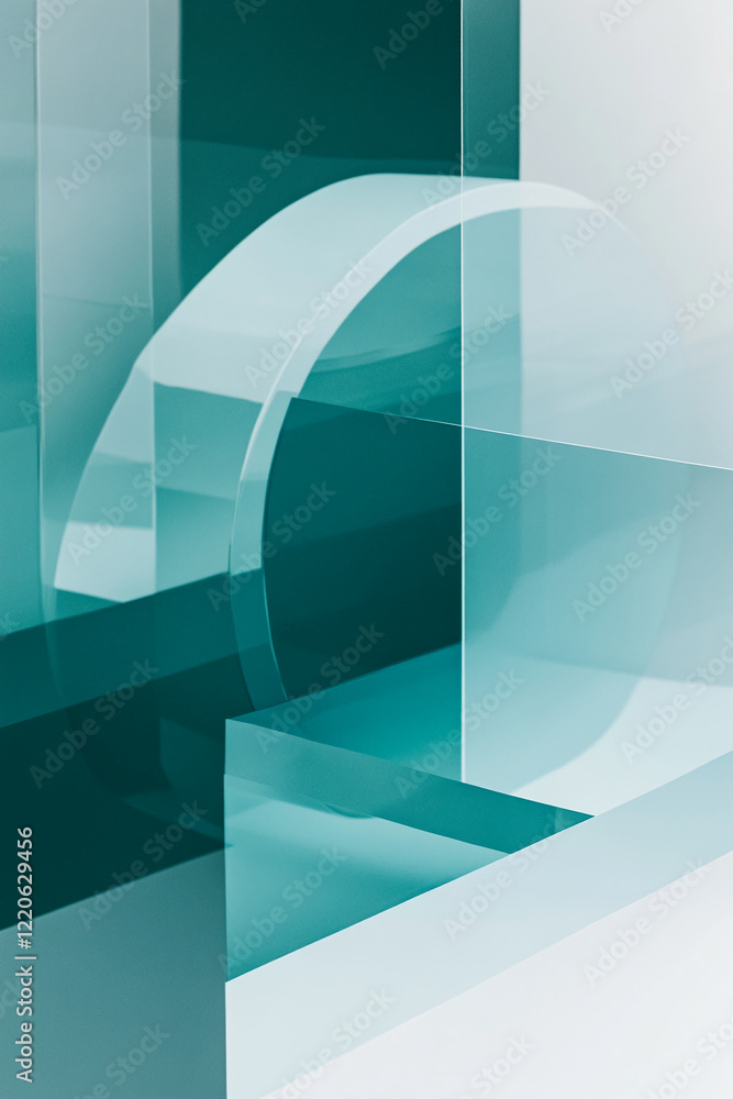 Poster abstract teal glass composition with overlapping geometric shapes. business background