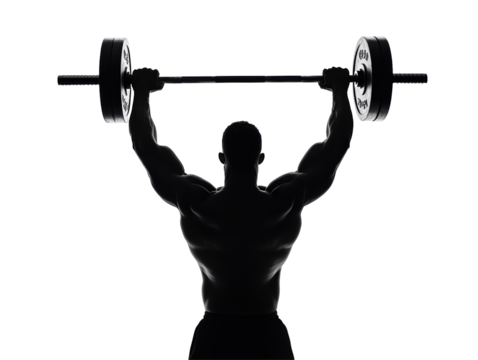 Isolated Silhouette of Weightlifter Lifting Barbell