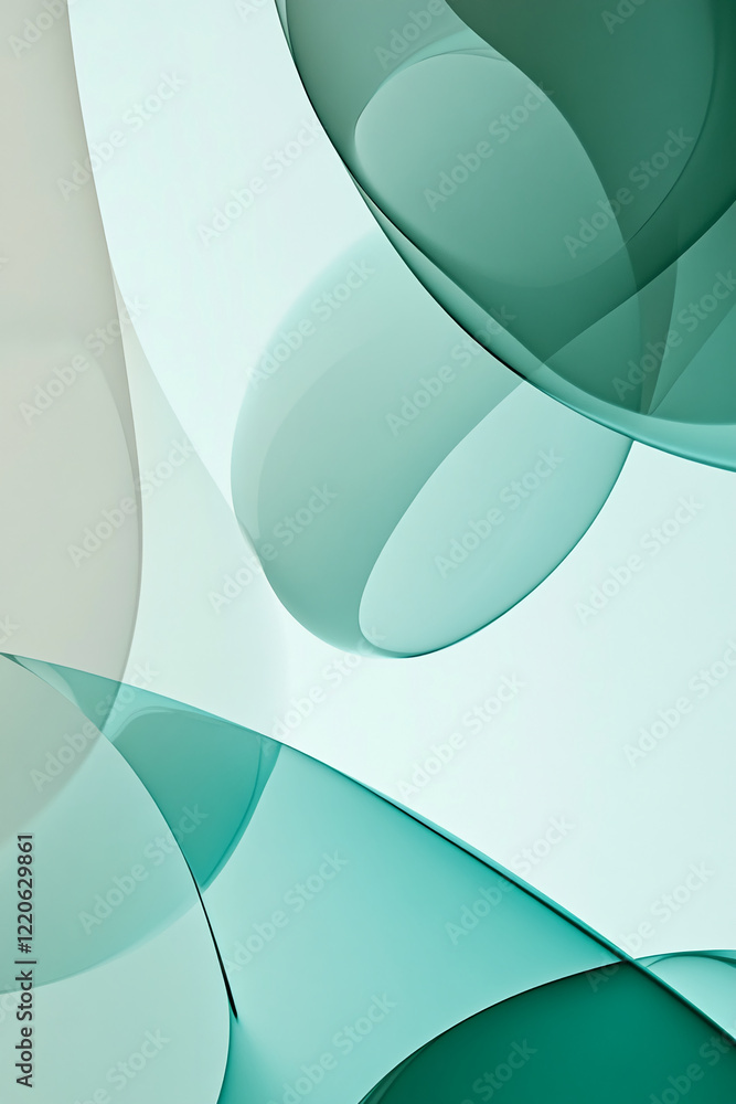 Poster Abstract teal glass shapes with smooth curves and overlapping layers. Business background