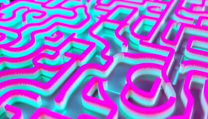 Abstract Pink and Teal Neon Maze Pattern Design