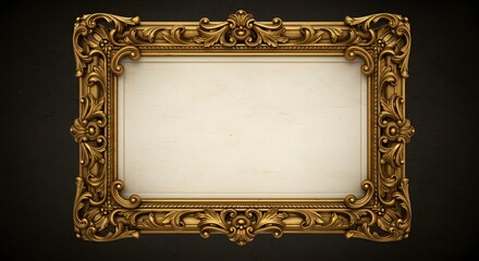 Baroque-inspired ornate floral frame in gold with an antique ivory copy space.