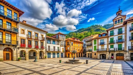 Fototapeta premium Charming Cangas de Narcea Square, Asturias, Spain: Picturesque Village Scene