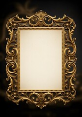 Baroque-inspired ornate floral frame in gold with an antique ivory copy space.