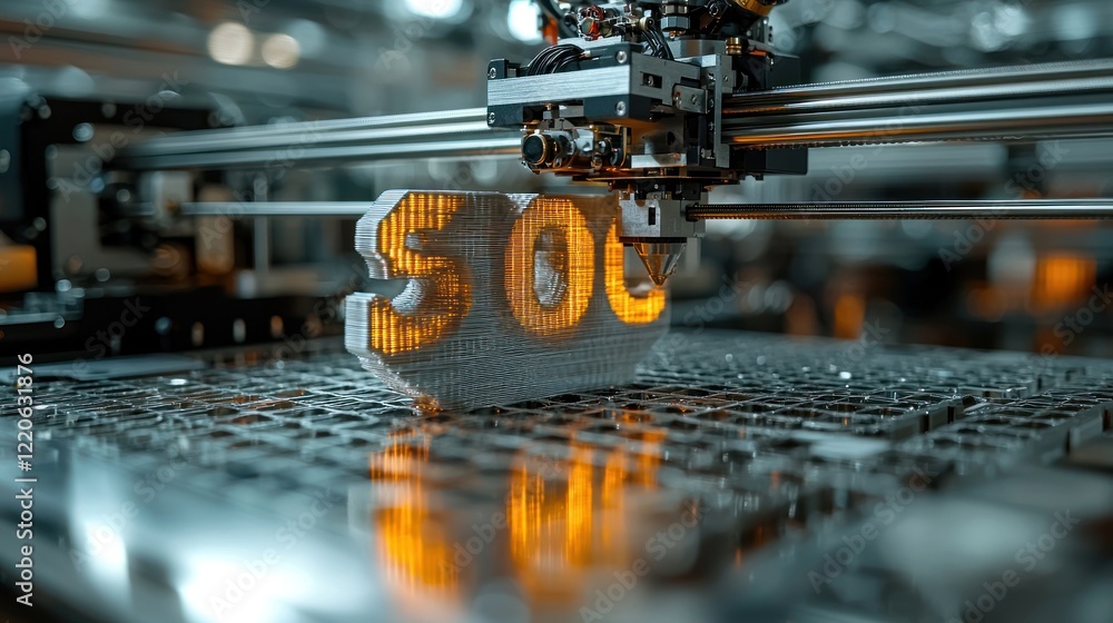 Poster three dimensional printer creating the number five hundred