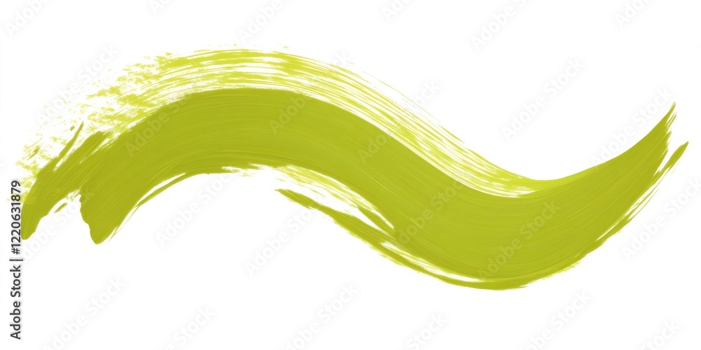 Poster chartreuse acrylic paint creating a vibrant curved shape against a crisp white background, adding an