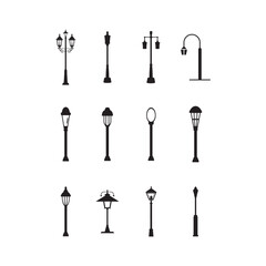 Set of Silhouettes  Street Lantern Vector Graphics for Designers