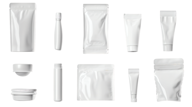 Set of different types of white doypack isolated on white background