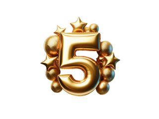 Golden balloon with the anniversary number 5 and stars on a transparent background.png