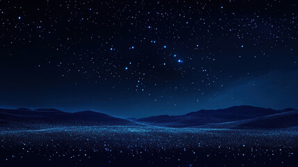Fototapeta premium Dark blue background with glowing dots and connecting lines forming an abstract night sky pattern, creating the impression of stars in space. 