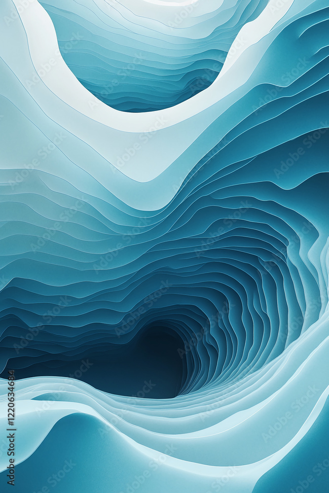 Poster Abstract layered blue shapes forming a deep vortex-like design with soft gradients