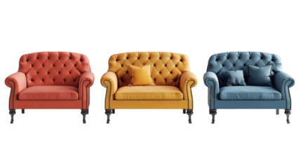 Set of designer sofas, isolated on white background.
