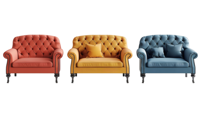 Set of designer sofas, isolated on white background.