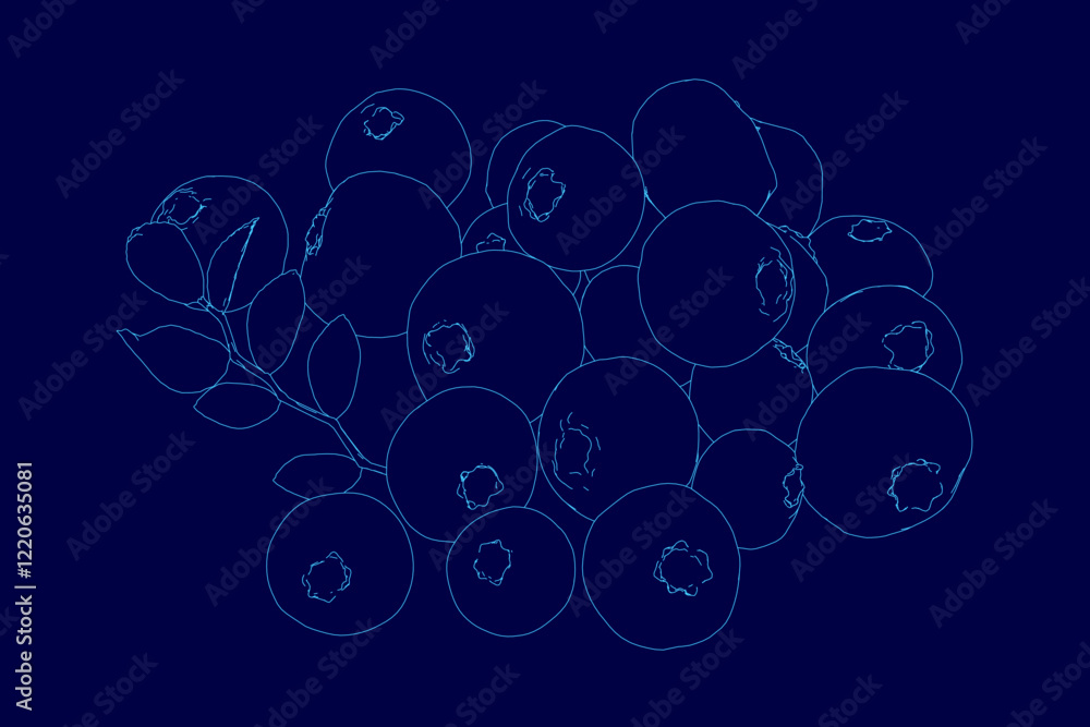 Aufkleber blue background with a bunch of outline blueberries. the circles are all different sizes and are arr