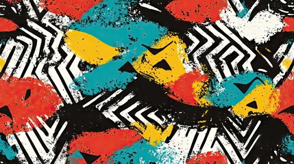 Fototapeta premium An energetic mix of halftone patterns, bold stripes, and dynamic zigzag designs in a variety of colors.