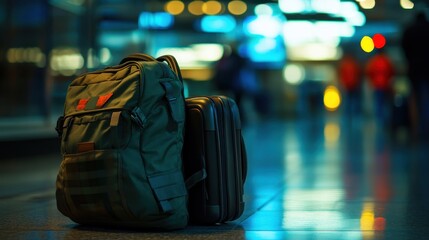 Obraz premium Luggage at Airport Terminal with Blurry Background