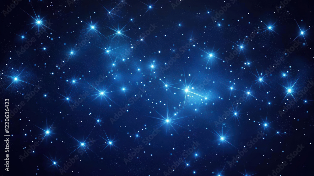 Sticker dark blue background with glowing dots and connecting lines forming an abstract night sky pattern, c