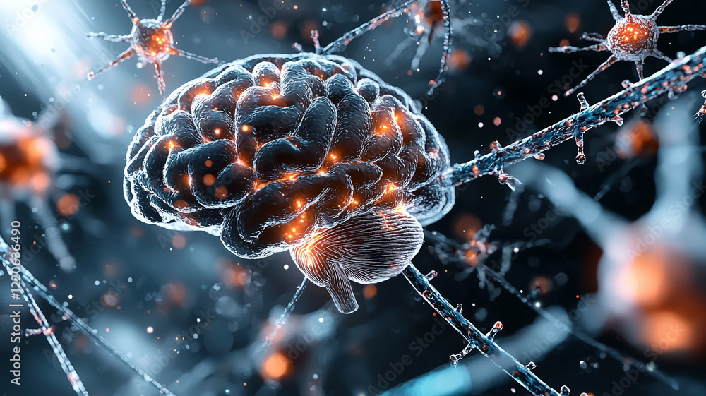 Poster intricate neural network abstract visualization of the human brain and its complex connections