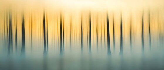 Vague forest image with golden hues and streaked lines, reminiscent of a dreamlike abstract painting.