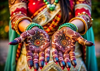 Close-up Candid Shot: Intricate Mehndi Henna Hand Decoration
