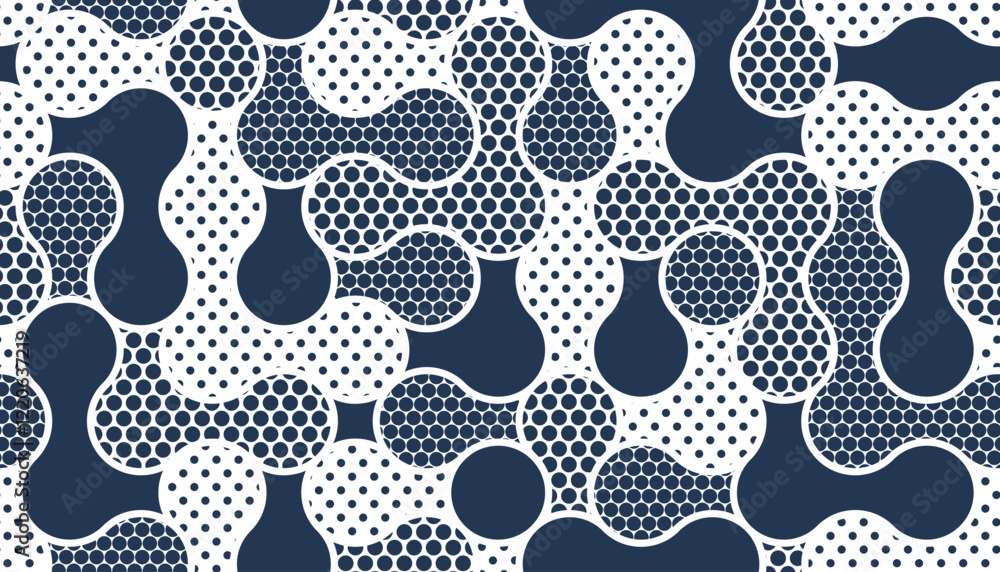 Poster fluid shapes dynamic seamless pattern, vector molecules endless abstract background, graphic style l